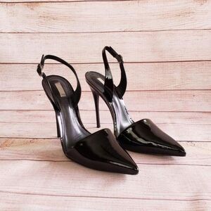 SCHUTZ Patent Leather Slingback Pointy Toe Stiletto Heels Black Women's Size 40